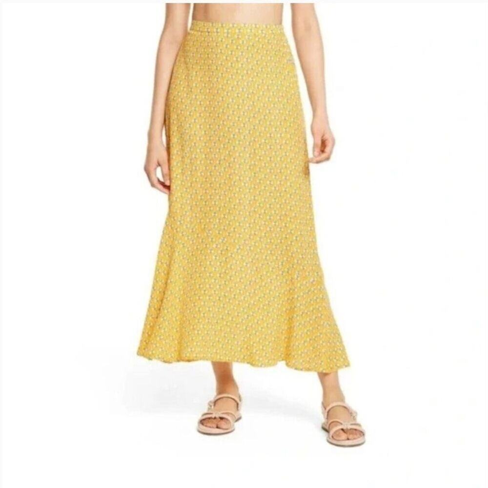 Rhode Limited Edition Yellow Floral Midi Skirt Retro Print Women’s Small
